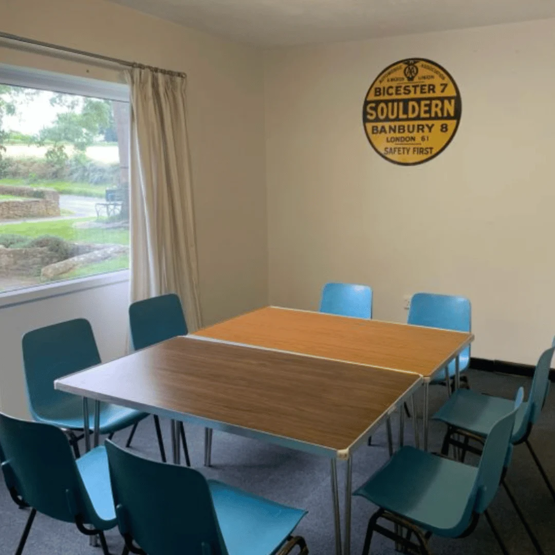 Meeting room inside Souldern Village Hall, suitable for small gatherings and meetings